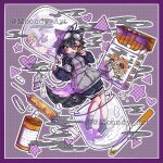  1girl black_hair black_shorts black_tail bong cat cigarette commentary facial_mark goggles goggles_on_head hair_between_eyes heart heart_facial_mark highres indie_virtual_youtuber jacket moondy_art multicolored_hair orange_eyes pill purple_hair purple_tail short_hair shorts skunk_ears skunk_girl skunk_tail smoke solo star_(symbol) star_facial_mark tail toboso_kuroi triangle triangle_facial_mark two-tone_tail usb_cable virtual_youtuber 
