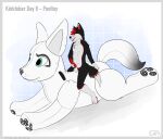  anthro balls canid canine canis domestic_dog duo fennec fox genitals hi_res holding_penis inflatable knot male male/male mammal masturbation pawpads paws penis pool_toy samuelwolfo sitting sniezek squeak wilkielthewolf_(character) wolf 