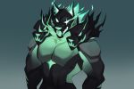  1boy animal_ears bara cerberus_(fortnite) completely_nude dandythelionn dog_boy dog_ears english_commentary facing_viewer fangs fortnite furry furry_male highres male_focus multiple_heads muscular muscular_male no_pants no_shirt nude open_mouth pectorals 