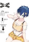  1boy absurdres belle_(zenless_zone_zero) bikini blue_eyes blue_hair cosplay crop_top crossdressing genderswap genderswap_(ftm) hair_ornament heart heart_in_eye highres male_focus navel_piercing non-web_source orange_bikini panties piercing see-through_clothes self-upload sitting sports_bra sqcjack swimsuit symbol_in_eye thong thong_panties tongue tongue_out trap underwear zenless_zone_zero 