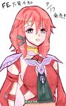  1girl alexandra_tamsanqa armor circlet commentary_request fire_emblem fire_emblem:_fortune's_weave green_eyes green_hairband hairband highres pink_hair pink_sleeves shoulder_armor smile solo solo_focus tomasaku0604 white_background 