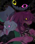  <o>_<o> 1boy 1girl absurdres armlet claws colored_skin deltarune drooling friend_(deltarune) furry furry_male glaring goat_boy goat_horns green-framed_eyewear heterochromia highres horns jewelry looking_at_viewer multiple_others pink_eyes pink_horns pink_scarf purple_hair purple_skin ralsei reptile_girl round_eyewear scarf spiked_armlet susie_(dark_world)_(deltarune) susie_(deltarune) utdr_(toby_fox) white_fur wide_mouth yellow_eyes zipsunz 
