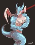  anthro bandai_namco biceps blue_body digimon digimon_(species) exveemon flexing hi_res horn male muscular muscular_anthro muscular_male pecs red_eyes saocyangeme888 solo wings 