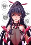  1girl absurdres armored_leotard braid breasts cleavage commentary edenmaniac english_commentary highres honkai_(series) honkai_impact_3rd large_breasts leotard long_hair looking_at_viewer nude open_mouth ponytail purple_eyes purple_hair raiden_mei raiden_mei_(crimson_impulse) simple_background solo very_long_hair white_background 
