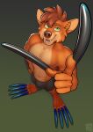  2022 5_fingers activision anthro bulge claws clothed clothing crash_bandicoot_(series) digital_media_(artwork) fan_character fingers fur hair hi_res long_claws longblueclaw male muscular muscular_anthro muscular_male nipples open_mouth simple_background solo standing teeth tongue video_games 