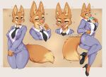  anthro big_breasts breasts canid canine clothed clothing conditional_dnp diane_foxington dreamworks eyewear female fox glasses high_heels looking_at_viewer mammal necktie orange_body popsicle_in_mouth popsicle_melting suit teranen the_bad_guys 