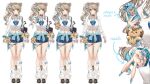  1girl animal_ears artist_request bag bandaid bandaid_on_leg blue_bow blue_flower blue_hair blue_nails blue_scrunchie blue_skirt bow breasts brown_hair brown_shoes cellphone choker cleavage clothes_around_waist collared_shirt colored_inner_hair flower hair_bow hair_ornament hairclip hazumi_aileen highres indie_virtual_youtuber jacket jacket_around_waist leg_warmers lion_ears lion_girl lion_tail midriff multicolored_hair multiple_views navel phone ponytail reference_sheet scrunchie second-party_source shirt shoes shoulder_bag skirt smartphone solo tail thigh_strap thighs tied_shirt v virtual_youtuber white_leg_warmers white_shirt wrist_scrunchie 