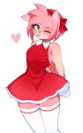  &lt;3 amy_rose anthro biped clothing eulipotyphlan female fredek666 green_eyes hands_behind_back hedgehog hi_res legwear looking_at_viewer mammal one_eye_closed ribbons sega simple_background solo sonic_the_hedgehog_(series) stockings tongue tongue_out white_background wink 