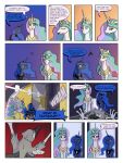  2012 arofatamahn avian blue_body blue_feathers comic english_text equid equine feathers female feral friendship_is_magic gryphon hasbro hi_res horn mammal my_little_pony mythological_avian mythology princess_celestia_(mlp) princess_luna_(mlp) sibling sister sisters text white_body white_feathers winged_unicorn wings 