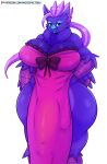  anthro avian balls_outline bare_shoulders beak big_breasts big_bulge biped blue_body blue_ears blue_eyes blue_feathers blue_inner_ear_fluff blue_tongue bow_ribbon breasts bulge cheek_tuft cleavage clothed clothing clothing_bow colored curvy_figure detailed_bulge digital_media_(artwork) dress evening_gown eye_markings eyelashes facial_tuft feathers front_view fully_clothed genital_outline glistening glistening_body glistening_feathers gryphon gynomorph hair hand_on_hip herm_(lore) hi_res huge_breasts huge_bulge inner_ear_fluff intersex long_hair looking_at_viewer luvalind_blue markings matospectoru monotone_ears monotone_hair multicolored_body multicolored_feathers mythological_avian mythology neck_tuft open_mouth open_smile pelvic_curtain penis_outline pink_clothing pink_dress portrait purple_body purple_hair purple_inner_ear shaded simple_background smile solo standing thick_thighs three-quarter_portrait tongue tuft voluptuous white_background wide_hips 