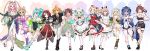  1girl 3am 6+girls :d absurdres ahoge animal_ears antennae apron aqua_shirt arthropod_girl arthropod_limbs ashton_marten_(vtuber) ayamy_(vtuber) bandolier beastiez belt beri_(beribug) black_hair black_jacket black_leotard black_sclera black_shirt black_skirt blonde_hair blue_bow blue_eyes blue_hair blue_hat blue_tail bow braid breasts brown_hair chima_(clothes) chinchilla_ears chinchilla_girl cleavage closed_mouth cockroach_girl colored_sclera colored_skin colored_tongue commentary crescent cropped_hoodie curled_ends dark-skinned_female dark_skin densetsu.exe dokibird dokibird_(bounty_hunter) dress drill_hair drill_ponytail elbow_gloves english_commentary extra_arms eye_mask facial_mark fang feather_hair feet ferret_ears ferret_girl fingerless_gloves fishnet_thighhighs fishnets flower food fruit gloves gradient_hair green_dress green_eyes green_hair green_hairband green_pupils green_sleeves green_sweater green_tongue grey_skin hair_between_eyes hair_bow hair_flower hair_ornament hair_over_one_eye hairband hat highres hood hoodie indie_virtual_youtuber insect_wings jacket jeogori_(clothes) jewelry ladybug_girl ladybug_wings large_breasts leotard lime_(fruit) lime_slice limealicious limealicious_(cozy) long_hair looking_at_viewer ma_draws maid_headdress mask matara_kan matara_kan_(god_empress) medium_breasts medium_hair mint_fantome mint_fantome_(minto_2.0) monster_girl multicolored_eyes multicolored_hair multicolored_sweater multiple_girls necklace nimi_nightmare nimi_nightmare_(1st_costume) nurse_cap one_side_up open_mouth overall_shorts overalls phoebe_(vtuber) piapi_ufo piapi_ufo_(tomboy) pink_flower pink_hair pink_overalls pink_streaks pointy_ears polka_dot polka_dot_dress ponytail purple_eyes purple_leotard raccoon_ears raccoon_girl raccoon_tail race_queen red_eyes red_hair red_skirt red_vest roller_skates sandals see-through_clothes see-through_headwear see-through_skirt shirt short_hair shorts single_thighhigh skates skin_fang skirt sleeves_past_fingers sleeves_past_wrists slime_on_head sloppy_sisters smile snuffy_(idol)_(vtuber) snuffy_(vtuber) socks standing standing_on_one_leg star-shaped_pupils star_(symbol) star_hair_ornament streaked_hair sweater symbol-shaped_pupils tail tapir_ears tapir_girl thighhighs thighs toes triangular_headpiece twintails vest victoria_roman vinesauce virtual_youtuber visor_cap white_apron white_hair white_shorts white_socks white_thighhighs wings x_hair_ornament yellow_eyes 
