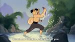  anthro black_hair canid canine canis chow_chow clothed clothing disney domestic_dog drokmars edit fishing fur hair hi_res long_hair male mammal meme mulan_(1998) partially_clothed partially_submerged redraw solo spitz tan_body tan_fur tongue tongue_out topknot topless topless_male 