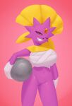  absurd_res alternate_color anthro bandage big_breasts bottomless bottomless_female breasts clothed clothing dibujosv12 female genitals hi_res holding_object iron_ball mammal mustelid nintendo partially_clothed pok&eacute;mon pok&eacute;mon_(species) pussy shiny_pok&eacute;mon smile solo video_games weavile 