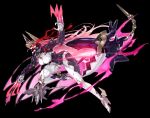  1girl absurdres black_background breasts claw_(weapon) eye_trail full_body glowing glowing_eyes high_heels highres humanoid_robot joints large_breasts light_trail long_hair official_art open_mouth pink_hair red_eyes robot robot_girl robot_joints solo starward valkia_(starward) very_long_hair weapon zhu_fun 