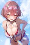  1girl belt bikini blush breasts choker cleavage commentary_request criss-cross_halter halterneck heart heart_o-ring heterochromia highleg highleg_bikini highres hololive honnoshioriii houshou_marine houshou_marine_(jellyfish_swimsuit) jewelry large_breasts looking_at_viewer multicolored_bikini navel o-ring official_alternate_costume open_mouth pixel_sunglasses red_belt red_bikini red_choker red_eyes red_hair short_hair smile solo sparkle_hair_ornament stomach sunglasses swimsuit two-tone_bikini virtual_youtuber white_bikini yellow_eyes 