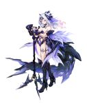  1girl absurdres armored_boots bare_shoulders black_boots boots breasts circlet cleavage commentary curtained_hair full_body gradient_hair high_heel_boots high_heels highres jewelry large_breasts large_tail long_hair looking_at_viewer mechanical_tail microphone microphone_stand multicolored_hair official_art pink_eyes purple_eyes purple_nails siren_(starward) skindentation solo starward tail thick_thighs thighlet thighs two-tone_hair untranslatable_commentary white_background white_hair zhu_fun 