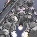  bazooka_(gundam) black_tri-stars cable commentary gundam highres kuroneko_koubou mecha mecha_focus missile missile_pod mobile_suit mobile_suit_gundam mobile_suit_gundam_the_origin no_humans one-eyed_mecha purple_eyes robot science_fiction shoulder_spikes solo space spikes star_(sky) thrusters vernier_thrusters zaku_ii zaku_ii_hmt_black_tri-stars_custom zeon zero_gravity 