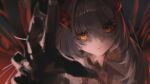  absurdres black_claws eye_hair_ornament eye_symbol eyes_on_wings finger_claws flower-shaped_pupils genshin_impact highres red_wings ronova_(genshin_impact) snowflake_pupils symbol-shaped_pupils wings yellow_eyes yu_hydra 