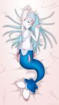  absurd_res bed blue_body blue_eyes blush female furniture genitals hi_res nintendo on_bed open_mouth pok&eacute;mon pok&eacute;mon_(species) primarina pussy riso_bianca solo video_games white_body 