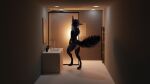  anthro bathroom big_ears blender_(software) blue_body blue_fur clothed clothing feathers fur hi_res kaminofox looking_away male nude partially_clothed raised_leg raised_tail rexouium shower solo unclothing underwear underwear_down uranousraptor white_body white_fur 