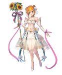  1girl bridal_veil double_bun dress fire_emblem fire_emblem:_the_binding_blade fire_emblem_heroes full_body gold_trim green_eyes hair_ornament highres holding larum_(fire_emblem) non-web_source official_art orange_hair oukawa_yuu see-through sidelocks transparent_background veil wedding_dress white_dress 