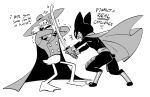  anatid anseriform anthro armor attack avian bird black_body black_eyes black_fur bodily_fluids bottomless bottomless_anthro bottomless_male cape cartoon_network clothed clothing coat darkwing_duck dialogue disney domestic_cat duck duo english_text excited exclamation_point feathers felid feline felis fight fur gloves grin handwear happy hat headgear headwear holding_object jacket katana looking_at_another looking_up male mammal mao_mao:_heroes_of_pure_heart melee_weapon monochrome partially_clothed question_mark shaking sharp_teeth sheriff_mao_mao_mao shivering simple_background sketch smile smirk sparkles standing star sweat sweatdrop sword teeth text topwear unknown_artist weapon white_background white_body white_feathers 