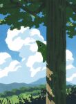  absurdres branch bug cloud cocoon day highres hyogonosuke metapod mountain no_humans outdoors pokemon pokemon_(creature) shade sky solo tree 