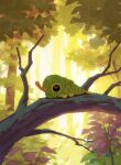  absurdres antennae branch bug bush caterpie caterpillar day forest highres hyogonosuke leaf nature no_humans outdoors pokemon pokemon_(creature) solo tree 