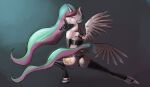  anthro butt clothing crouching cutie_mark double-zr-tap equid equine female finger_to_mouth friendship_is_magic gradient_background horn looking_at_viewer looking_back mammal my_little_pony princess_celestia_(mlp) rear_view simple_background solo spread_wings thong underwear winged_unicorn wings 