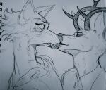  beastars canid canine canis cervid duo kissing legoshi_(beastars) louis_(beastars) male male/male mammal tongue valentitans wolf 