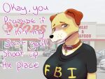  2022 4:3 anthro big_breasts blush breasts canid canine canis clothed clothing detailed_background domestic_dog female furrygroyper hi_res looking_away mammal martha_lorraine martha_speaks shirt solo t-shirt topwear 
