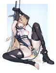  1girl absurdres ahegao animal_ears armpits arms_up ass bar_censor bdsm belt black_footwear black_gloves black_legwear blonde_hair blonde_pubic_hair blue_nails blue_swimsuit bondage boots bound bound_ankles bound_wrists breasts censored character_request collarbone cross cross_earrings dildo earrings elbow_gloves feet fellatio female_pubic_hair fucked_silly full_body gloves hair_ornament highres holding holding_sword holding_weapon iuui jewelry long_hair medium_breasts nail_polish navel nipples object_insertion one-piece_swimsuit oral orange_eyes parted_lips peeing pubic_hair pussy pussy_juice restrained rolling_eyes sex_toy single_boot sitting solo spread_legs star_(symbol) star_hair_ornament stationary_restraints suggestive_fluid swimsuit sword tail thigh_strap thighhighs thighs toenail_polish toenails toes torn_clothes torn_swimsuit two-tone_swimsuit vaginal vaginal_object_insertion very_long_hair weapon white_swimsuit 