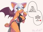  &lt;3 2022 anthro areola areola_slip breasts chiropteran cleavage clothed clothing dialogue elasinart english_text eyelashes female glistening glistening_breasts hi_res lipstick looking_at_viewer makeup mammal membrane_(anatomy) membranous_wings rouge_the_bat sega solo sonic_the_hedgehog_(series) speech_bubble text wings 