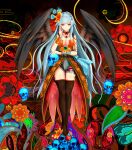  1girl absurdres black_wings blue_hair flower hair_ornament highres kaiten_nekohige long_hair looking_at_viewer rocbouquet_(saga) romancing_saga_2 romancing_saga_re;universe saga skull solo wings yellow_eyes 