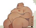 2022 absurd_res anthro balls belly bench big_balls big_belly domestic_pig genitals hi_res humanoid_hands kemono male mammal moobs nipples overweight overweight_male quanjiang sitting solo suid suina sus_(pig) 