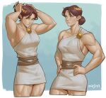  absurdres brown_hair hands_on_hips highres laurel_crown m4rjinn original toga toned 