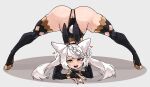  animal_humanoid ass_up braided_hair butt clothed clothing female hair hi_res high_heels humanoid jack-o&#039;_pose legwear looking_at_viewer pose solo thigh_highs white_hair zanamaoria 