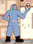  2022 alien alien_humanoid apron bismuth_(steven_universe) butt cartoon_network clothed clothing detailed_background digital_drawing_(artwork) digital_media_(artwork) english_text female food gem_(species) hair hi_res holding_food holding_object humanoid lewdware looking_at_viewer shaded signature solo steven_universe text video_in_description 