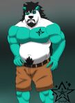  anthro belly black_hair black_nose black_sclera fafnir_stardust_(artist) fur giant_panda hair hi_res long_hair male mammal multicolored_body multicolored_fur musclegut muscular muscular_anthro muscular_male original_characters pecs pubes shorts_only solo tattoo two_tone_body two_tone_fur ursid 