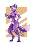  anthro asuri_(brawlhalla) big_breasts breasts empty_eyes felid feline female fluffy fluffy_tail fur genitals hands_on_hips hi_res jewelry mammal mimsy navel necklace nipples nude pantherine purple_body purple_fur pussy signature simple_background solo thick_thighs tiger wide_hips 