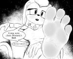  2022 4_toes anthro black_nose bodily_fluids dialogue digital_media_(artwork) english_text feet female fingers foot_focus hi_res humanoid_feet lagomorph leporid looking_at_viewer mammal rabbit sega soles solo sonic_the_hedgehog_(series) speech_bubble sweat text toes vanilla_the_rabbit xtreme7 