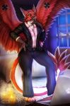  2022 anthro avian bird breasts clothed clothing digital_media_(artwork) eyebrows eyelashes feathered_wings feathers female fur hi_res hybrid mifa red_body red_eyes red_feathers red_fur white_body white_fur wings 