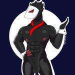 absurd_res anthro balls biceps delaney_luxio deltarune digital_media_(artwork) erection genitals hi_res humanoid male male/male mask muscular muscular_anthro muscular_male nipples nude pecs penis simple_background solo swatchling undertale_(series) video_games 