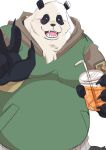  2022 anthro belly big_belly black_body black_nose clothing giant_panda hi_res hoodie humanoid_hands jujutsu_kaisen kemono male mammal overweight overweight_male panda_(jujutsu_kaisen) shirokumaou solo topwear ursid white_body 