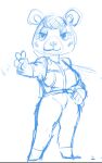  4_fingers animal_crossing anthro big_breasts blush bottomless bottomless_female breasts clothed clothing female fingers gesture guide_lines half-closed_eyes hand_on_hip low_res mammal messy_linework mike_griffon monochrome narrowed_eyes nintendo sketch smile standing tammy_(animal_crossing) thick_thighs topwear ursid v_sign vest video_games wide_hips 