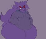  angry anthro bottomless clenched_teeth clothed clothing gengar grey_background hands_in_both_pockets hi_res hoodie huge_thighs male nintendo no_underwear obese overweight partially_clothed pok&eacute;mon pok&eacute;mon_(species) red_sclera simple_background solo teeth thick_thighs topwear video_games wide_hips xytora 