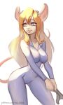 anthro athletic big_ears blonde_hair blue_eyes breast_squish breasts female gadget_(character) hair long_hair long_tail mammal mouse murid murine pinup pose rodent sadbitch solo solo_focus squish wide_hips 