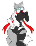 absurd_res anthro areola breasts camel_toe canid canine canis clothing female genital_outline hi_res inner_ear_fluff latex latex_transformation mammal nipple_piercing nipples piercing pussy_outline rubber scarf solo tight_clothing tuft villmix wolf wolf_wolfindeir 