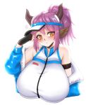  arknights big_breasts blush breasts cakecatboy female hair hi_res horn horned_humanoid huge_breasts humanoid hypergryph purple_hair sideroca_(arknights) simple_background solo studio_montagne video_games white_background yellow_eyes 