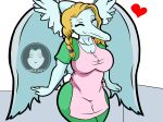  anthro apron bheta-art&#039;s breasts clothing dinosaur dress feathered_wings feathers female humanoid mammal mother parent pterodactylus pterosaur reptile samantha_(snoot_game) scalie simple_background solo video_games wings 